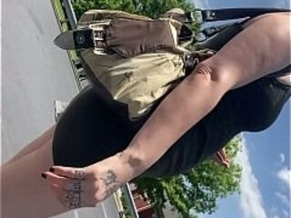 Wifeyy sexy public parking lot in short skirt