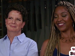 BDSM ebony busty Dom lesbian dominates in her wet pussy