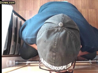 Senior gloryhole amateur DILF blows BFs dick through hole