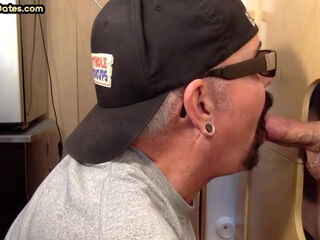Greedy gloryhole gaydaddy sucks cock in homemade scene