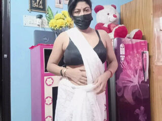 Horny Indian Aunty with Big Tits Changes Saree and Plays with Hairy Pussy, Mature Mom Fantasy.