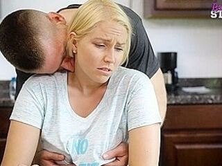 Buxom damsel gets poked while she is