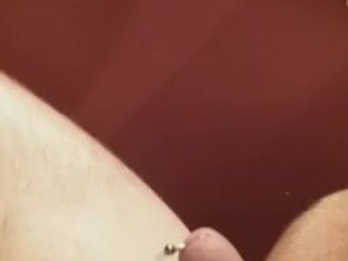 Pierced cock jism hand job