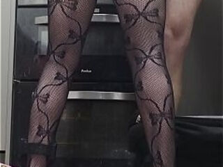 Kitchen handjob big ass in fishnets