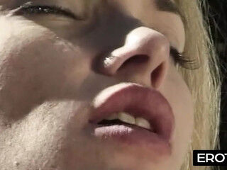 Moaning while gagging on cock, she begs for a facial