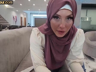 Hijab amateur stroking cock POV