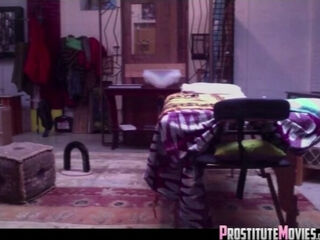 Ebony girl gives massage and sex to older man