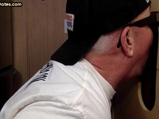 Mouthjizzed amateur DILF sucks gloryhole black cock