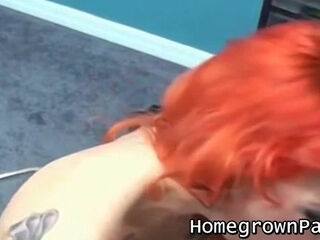 Inked redhead MILF having a taste of thick pensioner dick