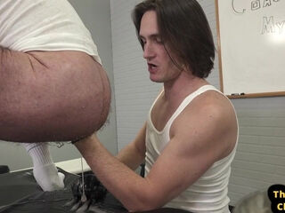 Hairy gaydaddy fisted in his hairy butt by stud in gloves