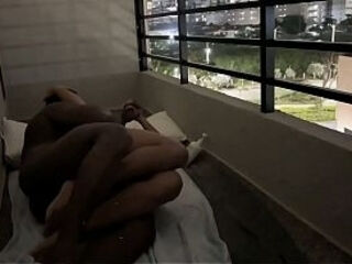 Cute brunette gets fucked on the balcony of the hotel -amateur couple- nysdel