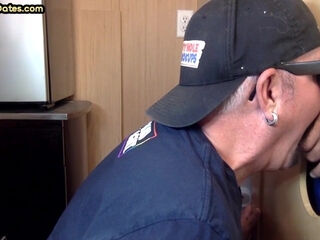 Gloryhole real DILF takes cock deep in his greedy mouth