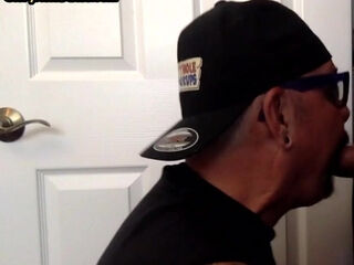 Tattooed gloryhole DILF starving for cock in his mouth