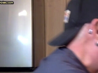 Retro gloryhole bear giving blowjob to lucky stranger