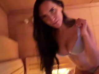 Risky sex with hot stepmom in sauna