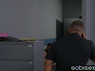 Bisexual police officer banged in 3some at station