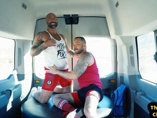 Hairy fisting loving DILF treated in van in mature in gloves