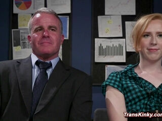 Shemale intern anal fucks bound older male boss